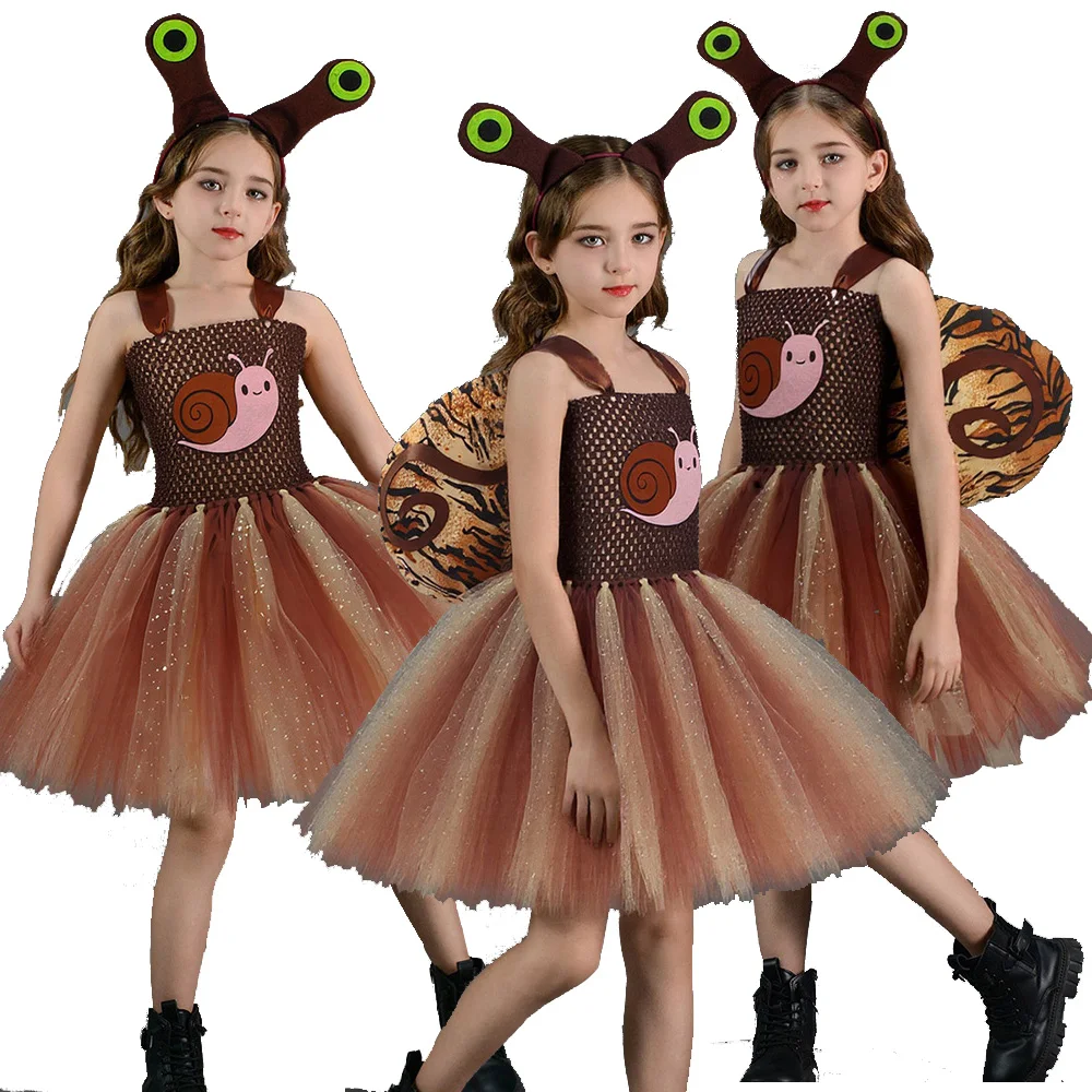 

Kids Little Snail Performance Cosplay Tutu Dress Headband Costume Children Girls Stage Clothing Halloween Carnival Party Suit