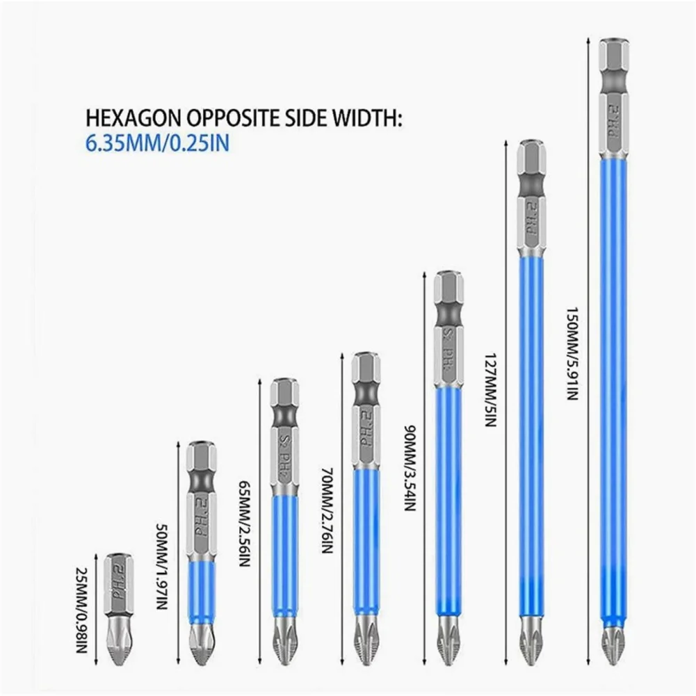 Punte per cacciavite magnetiche da 14 pezzi con gambo PH2 Set di punte per trapano in acciaio legato antiscivolo S2 per la produzione meccanica della lavorazione del legno