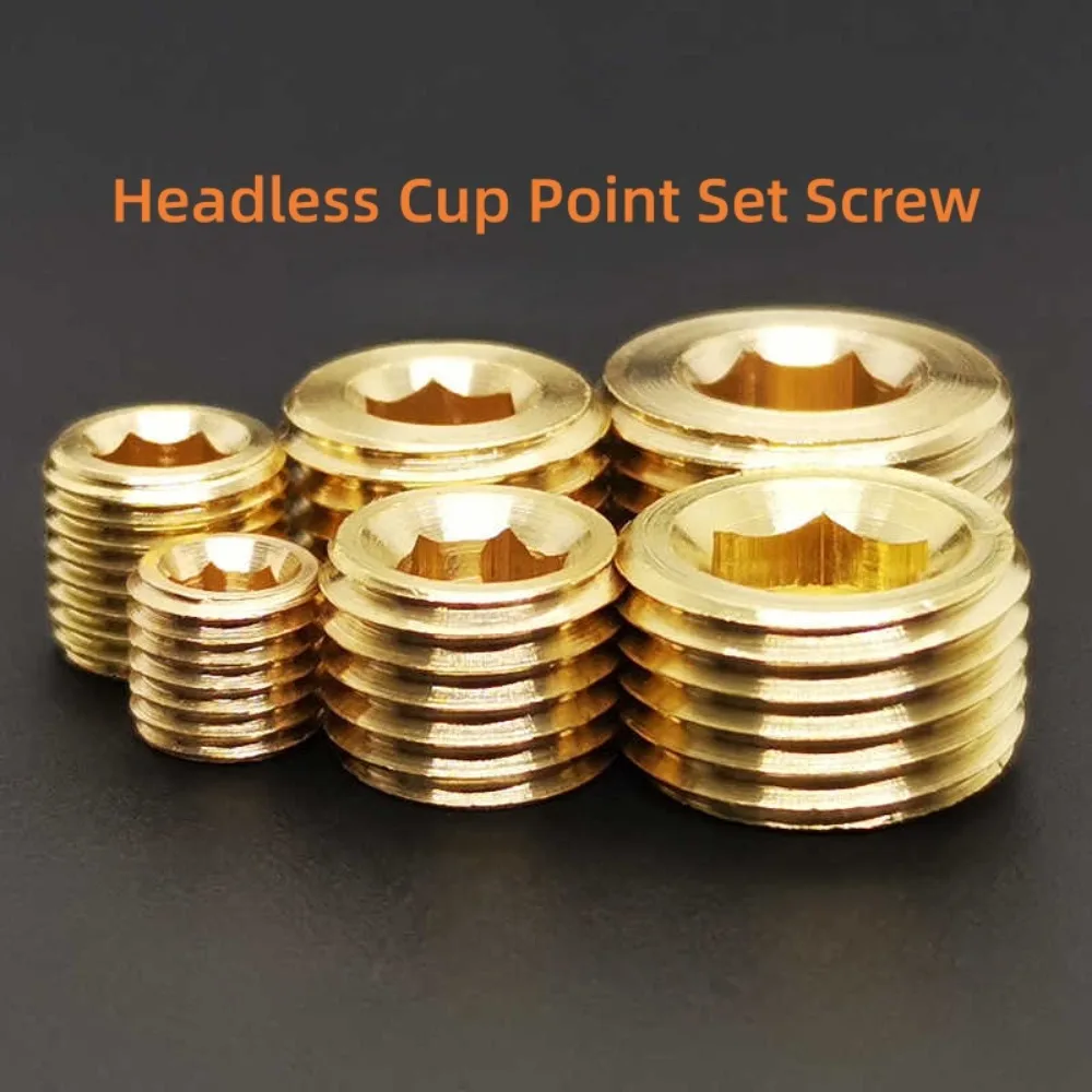 Brass Cup Point Set Screws, DIN916 Hex Allen Socket Grub Bolts, M2/M2.5/M3/M4/M5 Headless Cup Point Set Screws, Length 2-30mm