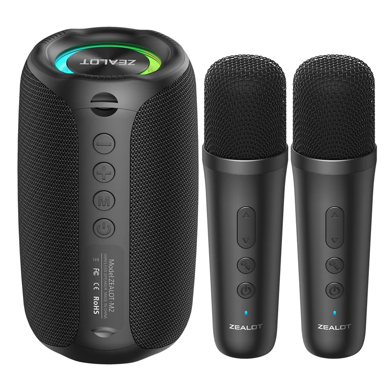 Zealot-M2 Karaokemachine Draagbare Bluetooth Speaker met 1-2 Draadloze Microfoons IPX5 Waterdicht 360° ° Draadloze speaker