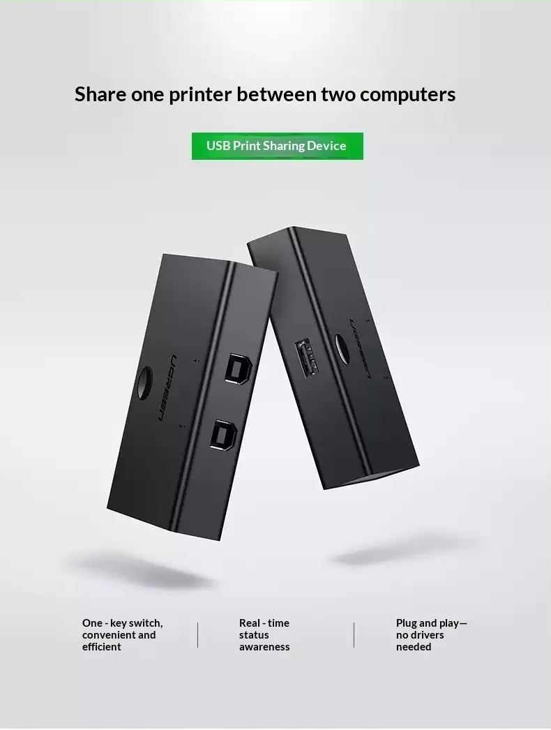 UGREEN 30345 US158 2 Port USB Printer Sharing Switch for Two Computers Share One Printer