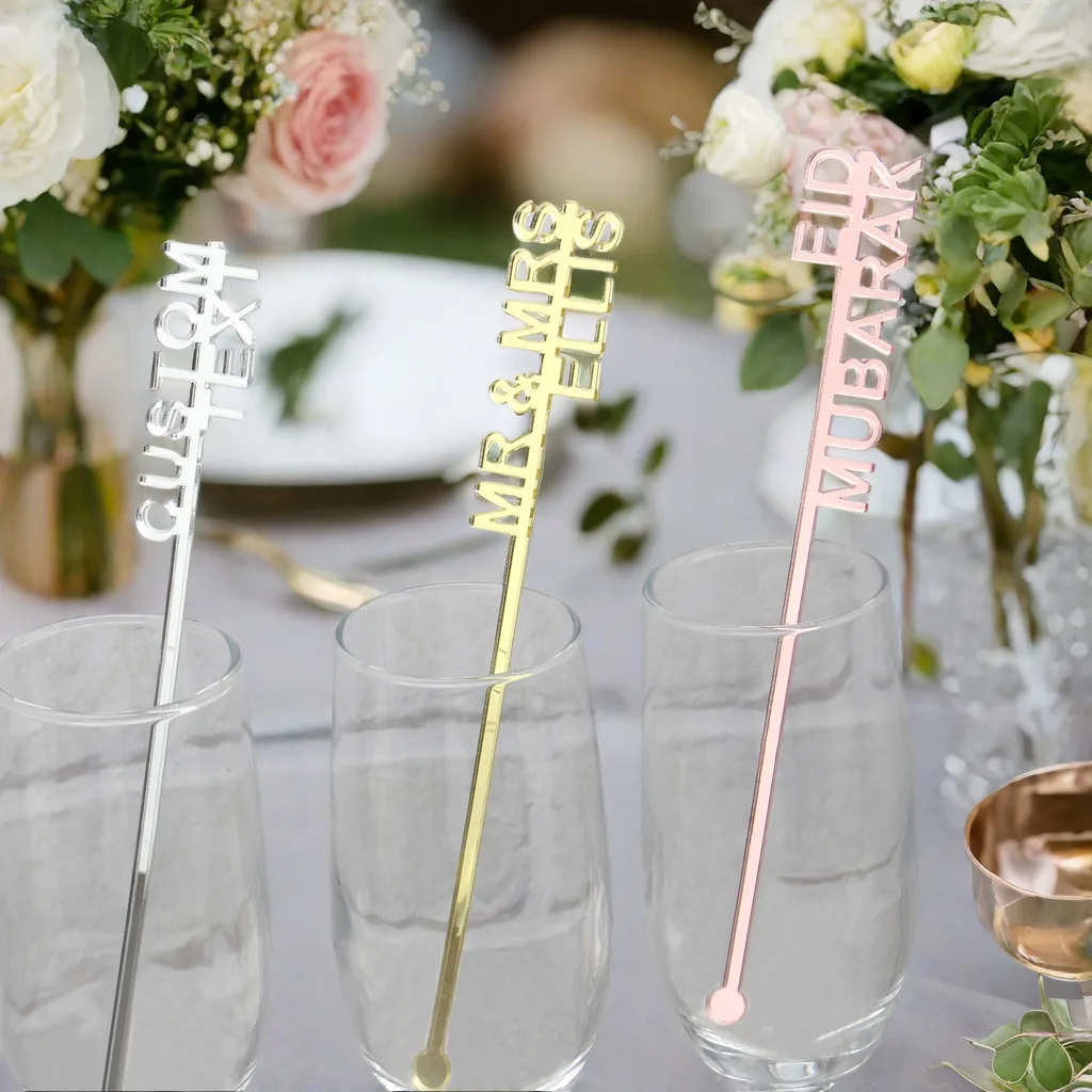 10pcs Personalized Acrylic Party Drink Stirs Baptism souvenir Name Sign Customized Wedding Cocktail Stirs Birthday Decoration