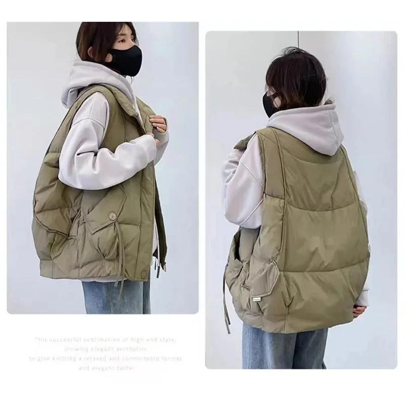 

Autumn Winter 2025 New Down Cotton Vest Jacket Women's Fashion Loose Thicken Warm Short Waistcoat Coat Female Casual Ladies Tops
