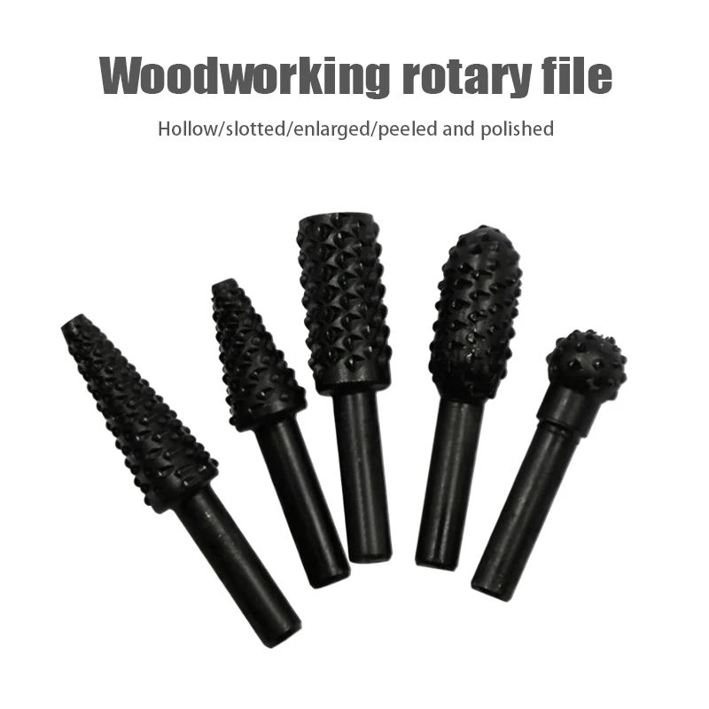 

5Pcs/set Wood Carving Rasp Drill Bits Rotary Files Woodworking Burrs Grinding Tool Cutting Engraving Deburring Shaping Grooving