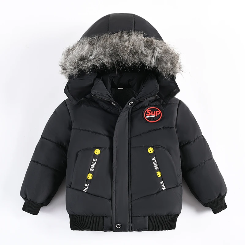 Autumn Winter 2 3 4 Years Baby Boys Jacket Classic Fashion Keep Warm Fur Collar Kids Jacket Hooded Zipper Coat Children Clothing