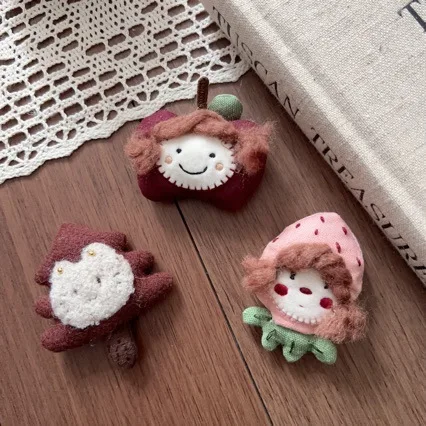 Stuffed Fabric Fruit Girl Hair Clip Brooch Versatile Embellishment for Shoes Socks Bag Clothing Premium Handmade Cute