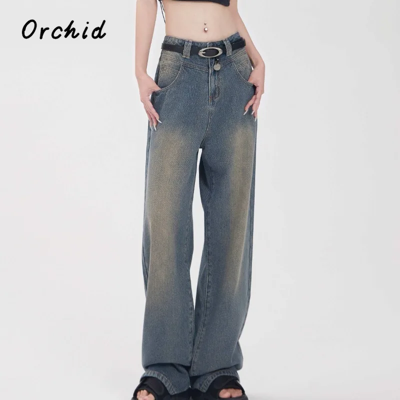 

Women's Wide Leg Baggy Y2K 2000s Denim Trouser Fashion Korean Vintage Casual High Waist Pants High Street Blue Straight Jeans