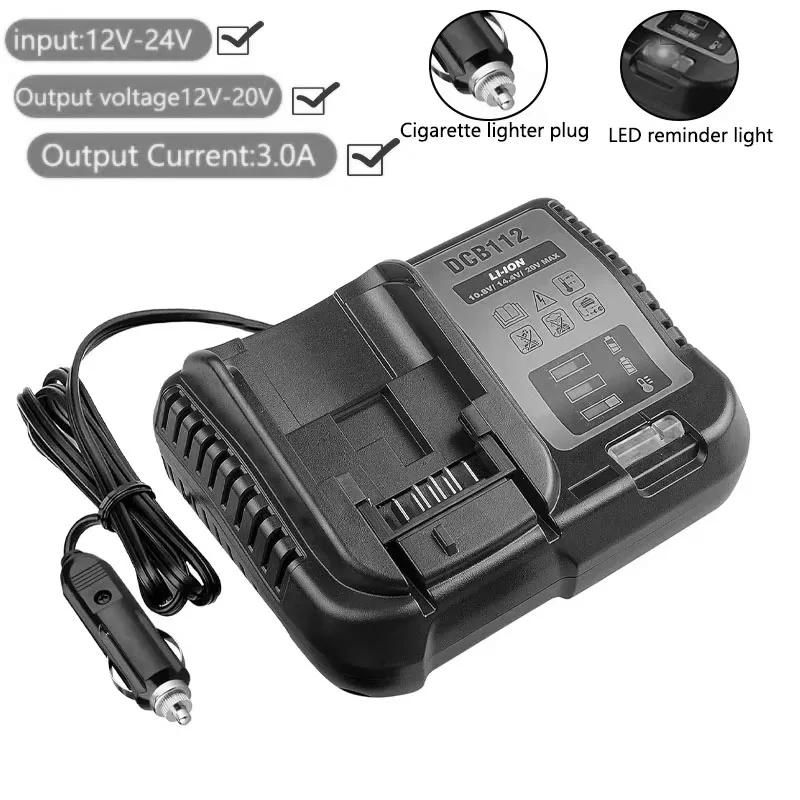 New DCB112 Car Charger for DeWalt 12V/20V Lithium Battery Cigarette Lighter  Plug with LED Indicator DCB206 DCB120 Car Charger