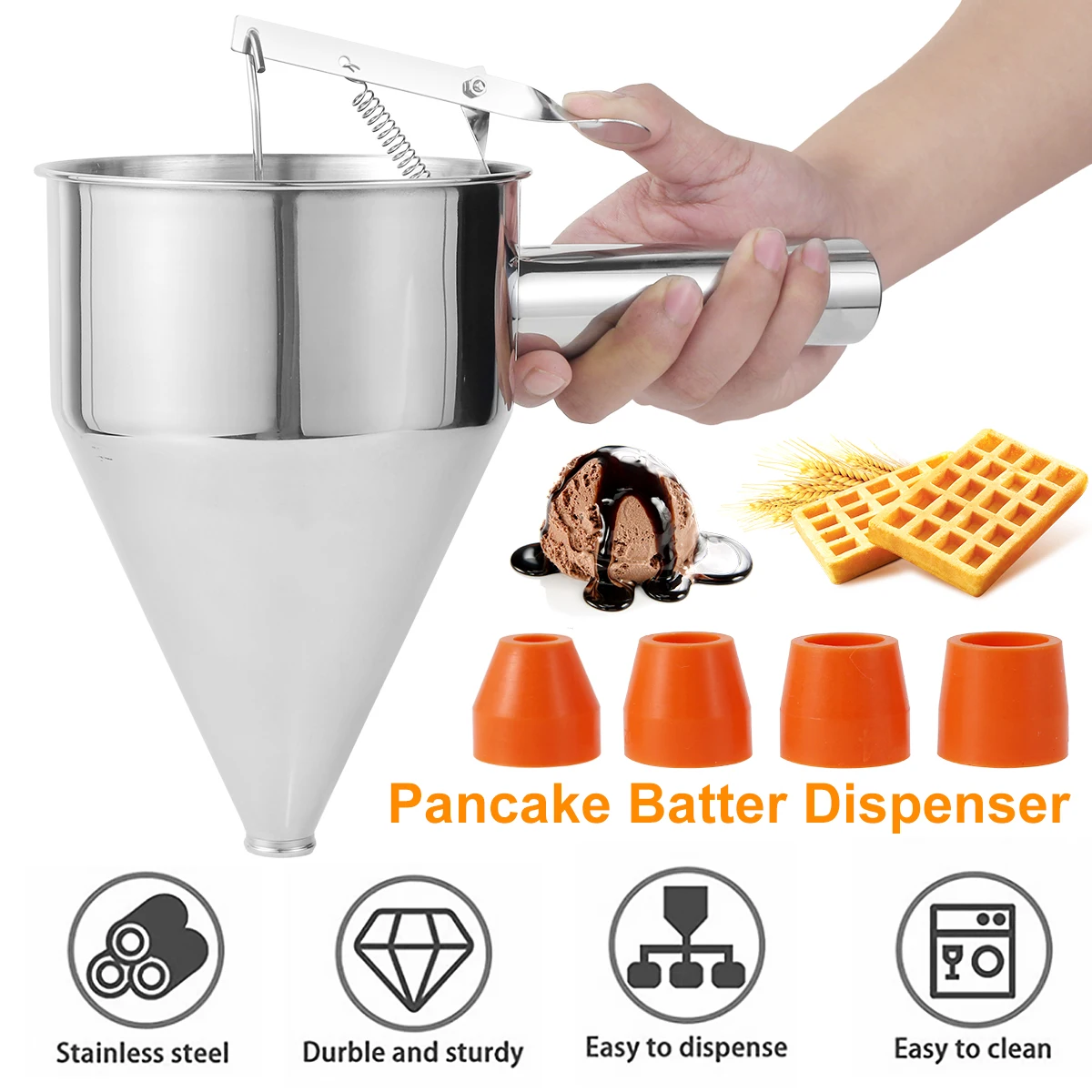 Stainless steel pancake batter dispenser cake funnel dispenser multi-caliber baking tool takoyaki kitchen pastry decorating tool