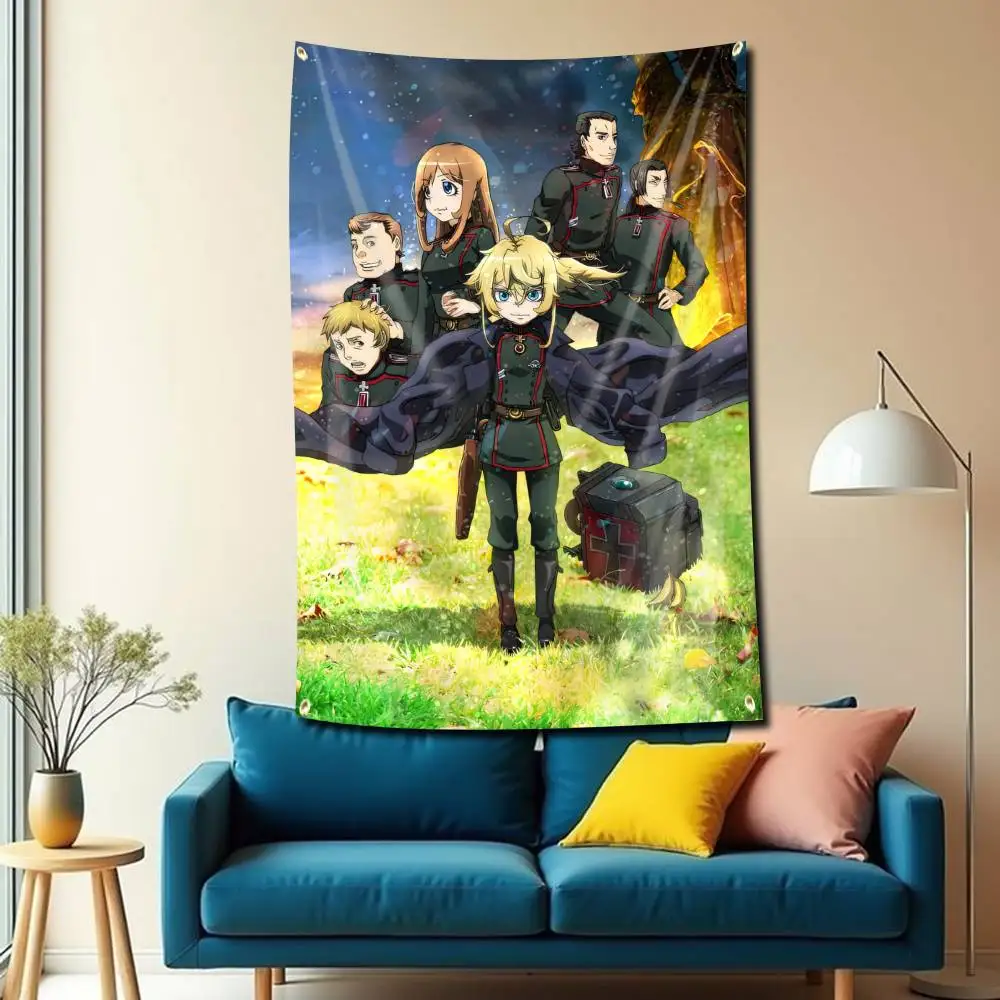 Rerugen S-Saga of T-Tanya the Evil Flag Tapestry Banner for Bedroom Living Room Outdoor Camping Custom Supported