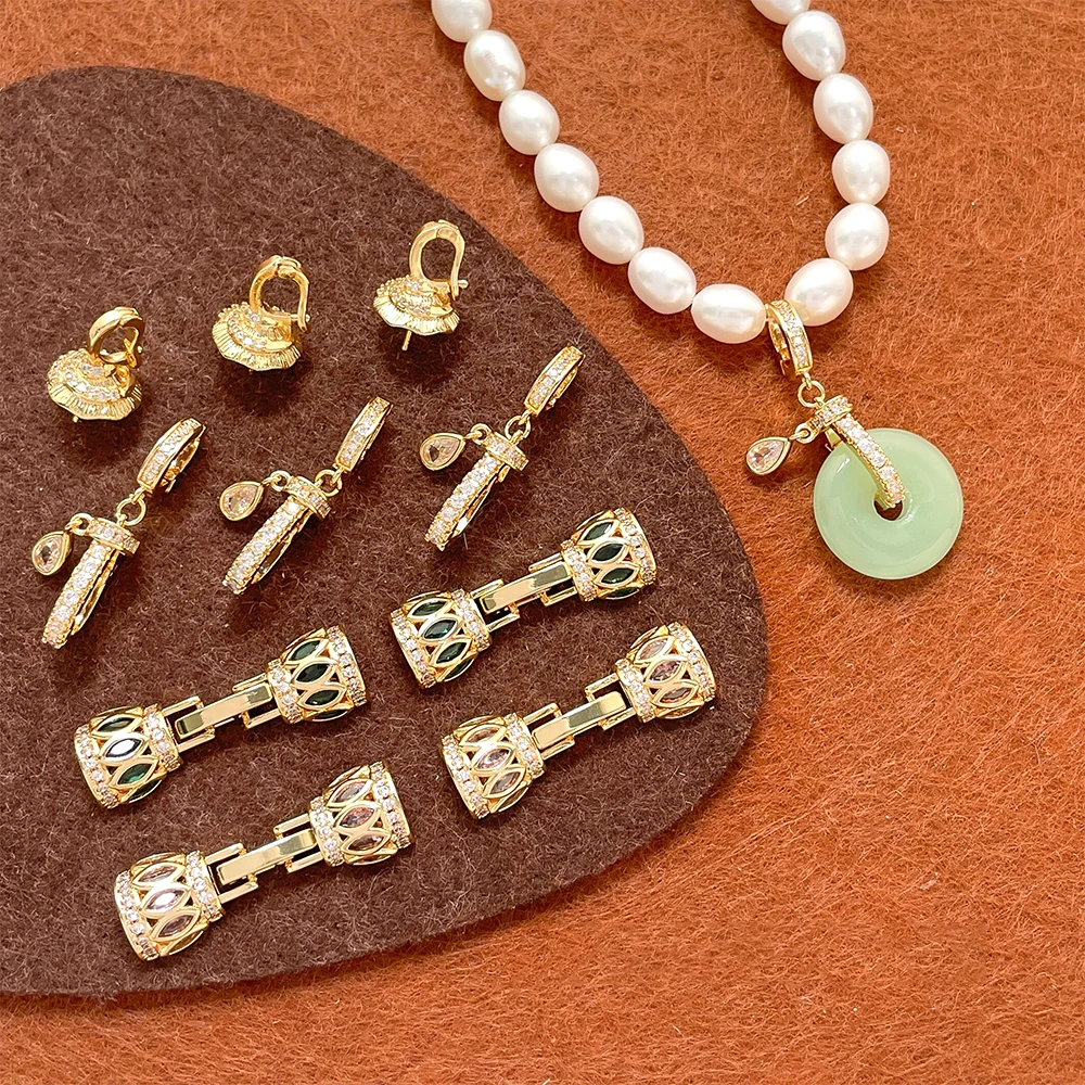 Brass Plated with Genuine Gold Zircon Inlaid Multi Row Bidirectional Connection Buckle Pendant DIY Jewelry Making Accessory