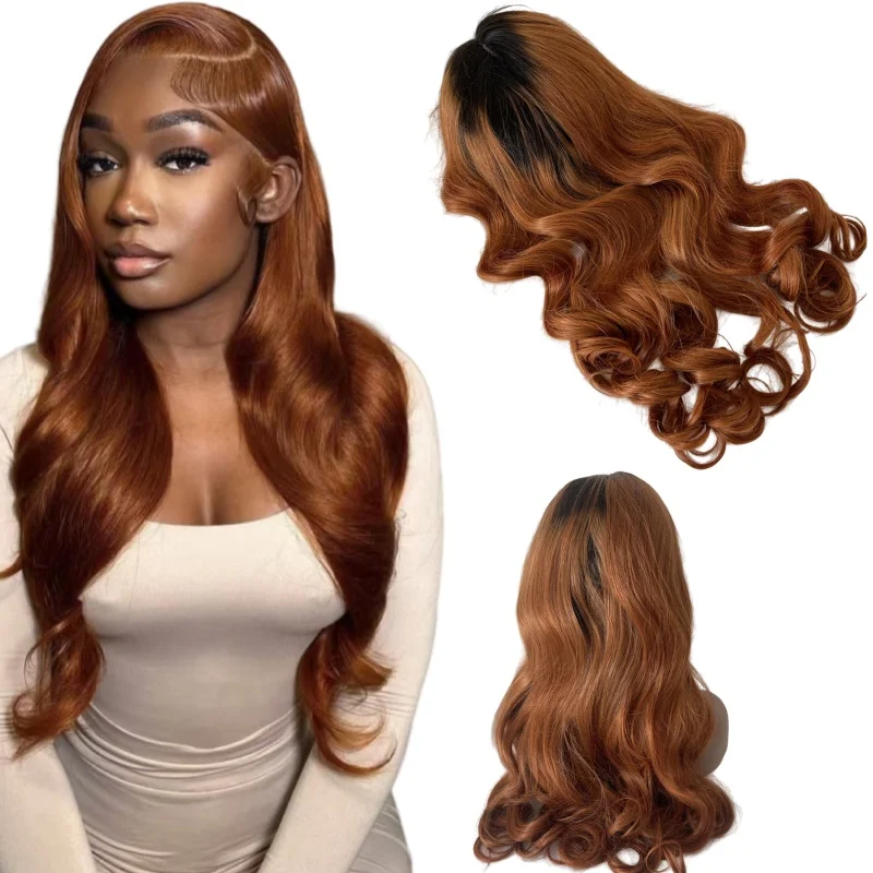 30 inches Long Burmese Virgin Human Hair Ombre Color T1b/Orange 180% Full Density Loose Wave 13x4 Front Lace Wig for Woman