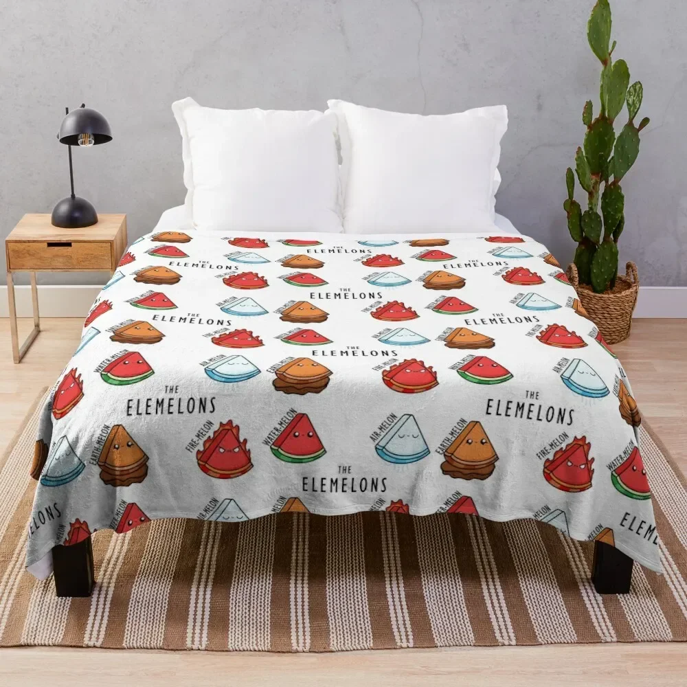 Kawaii Cartoon Watermelon elementals llustration Throw Blanket Sofas wednesday Blankets