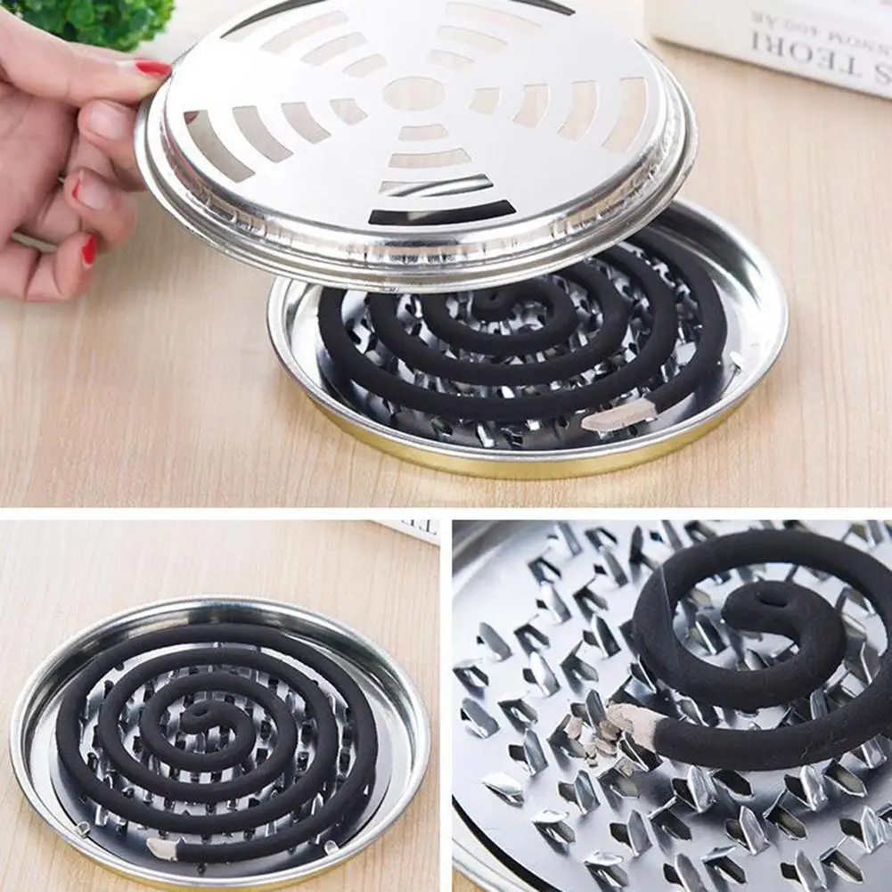 Soporte de Metal para espiral de Mosquito, caja de soporte para espiral de Mosquito con tapa, soporte de Metal para sándalo, quemador de bobina de incienso