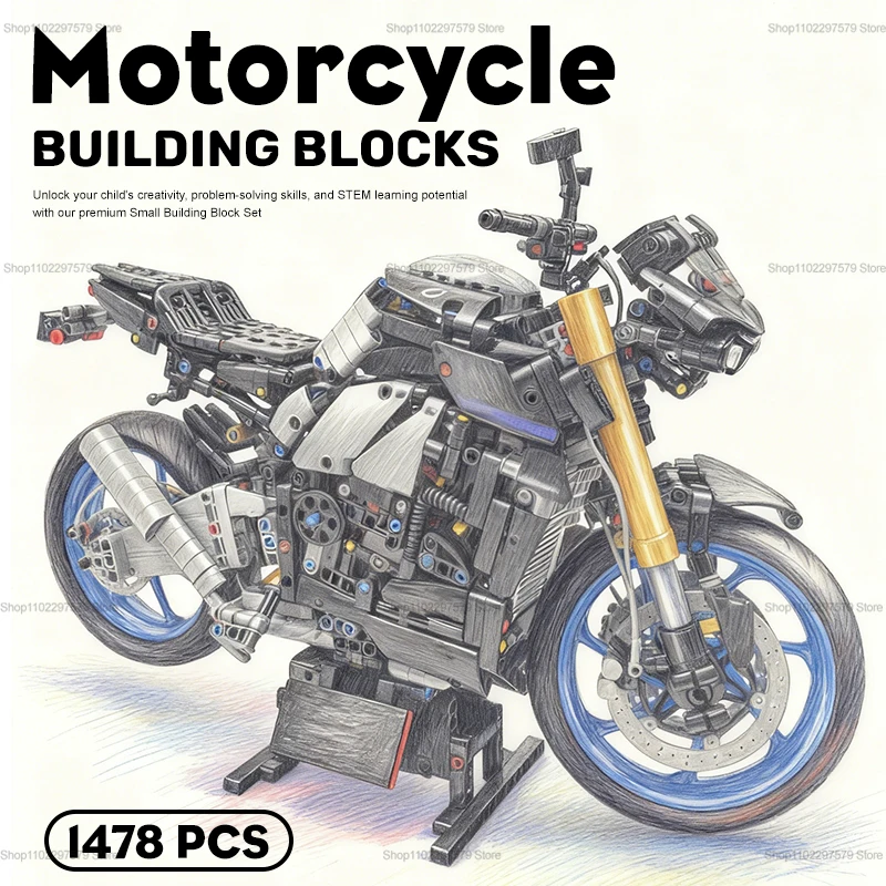 Technology Racing Motorcycle Building Blocks Set 1478 Pcs Fast Speed Bike DIY Model Creativity Toy Collectible Gift for Adults