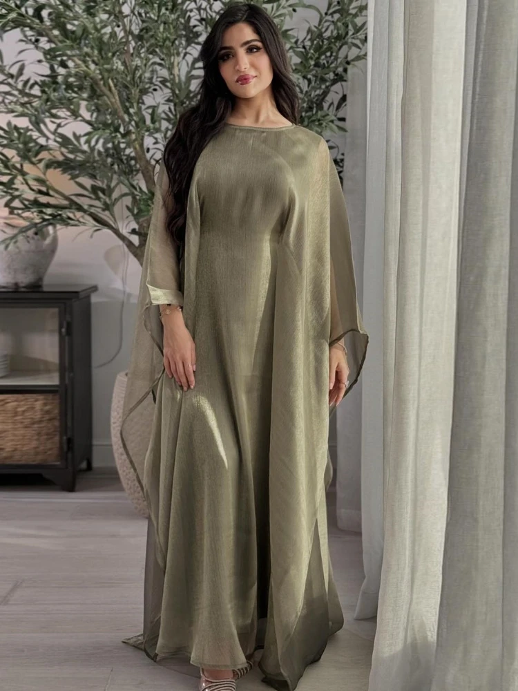 Ramadan Muslim Women Bat Sleeve Long Dress 2025 Eid Vestidos Largos Abaya Gown Islamic Bat Sleeve Long Dresses Dubai Arab