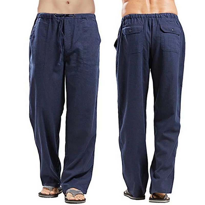 Pantalon de yoga en coton et lin pour homme, coupe droite et large, tissu respirant et fin, anti-antioxydants, idéal pour les vacances, nouvelle collection été