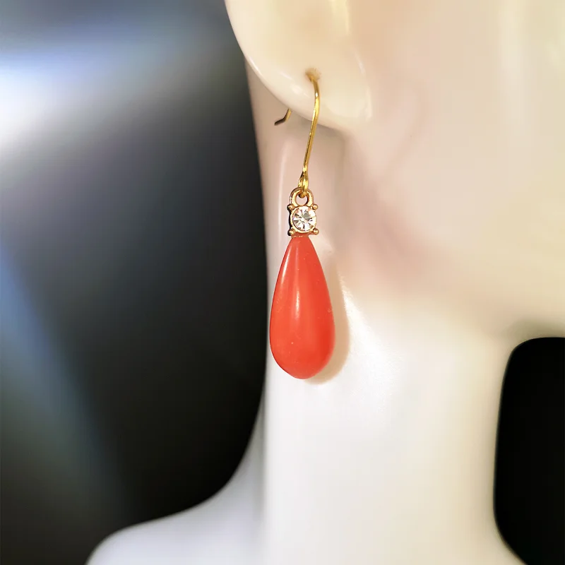 Luxury Water Drop Orange Stone Earrings for Women Wedding Jewelry Crystal Coral Personality Pendant Earrings for Women Girls