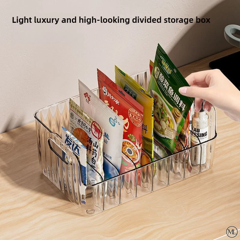 Large Capacity Spice Rack Transparent Divided Cosmetic Food Storage Box Countertop Spice Shelf Kitchen Pantry Cabinet Organizer