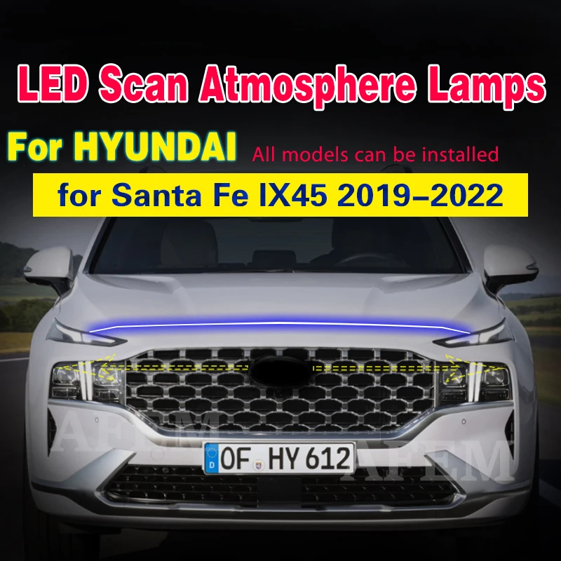 Car Headlight Scan Starting Light Strip 12V LED Daytime Running Light Flexible Fog Lamp DRL For Hyundai Santa Fe IX45 2019-2022