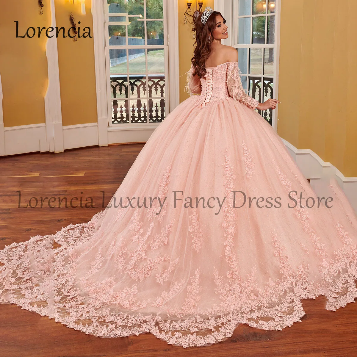 Messico Quinceanera Dress Ball Gown Feather senza spalline con Cape Lace Applique Beadig Sweet 16 Dress Vestidos De 15 asenos