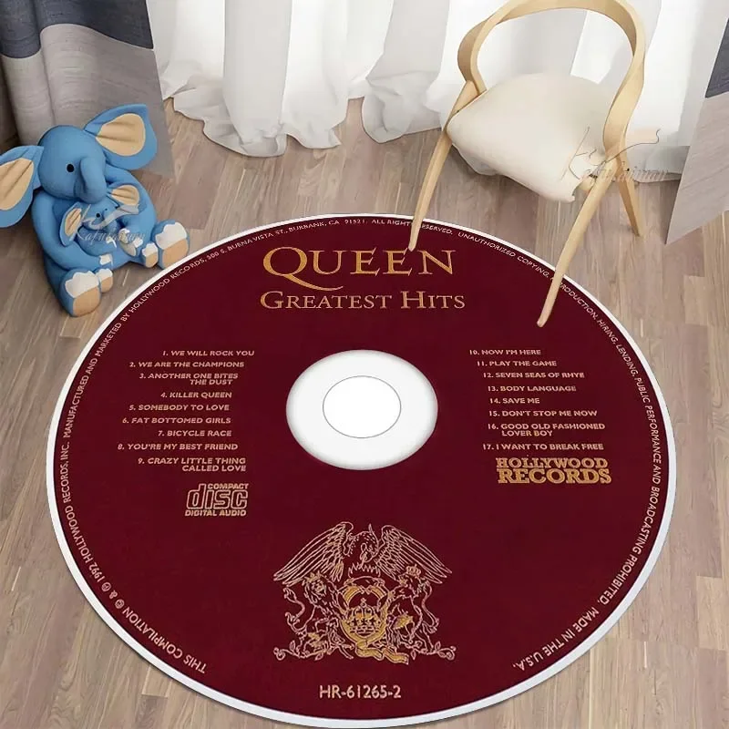 Music CD Rug Vintager Queen Round Mat Circle Carpet Guitar Music Bath Mat Note Rock Mat Home Decoration Kitchen for Living Room