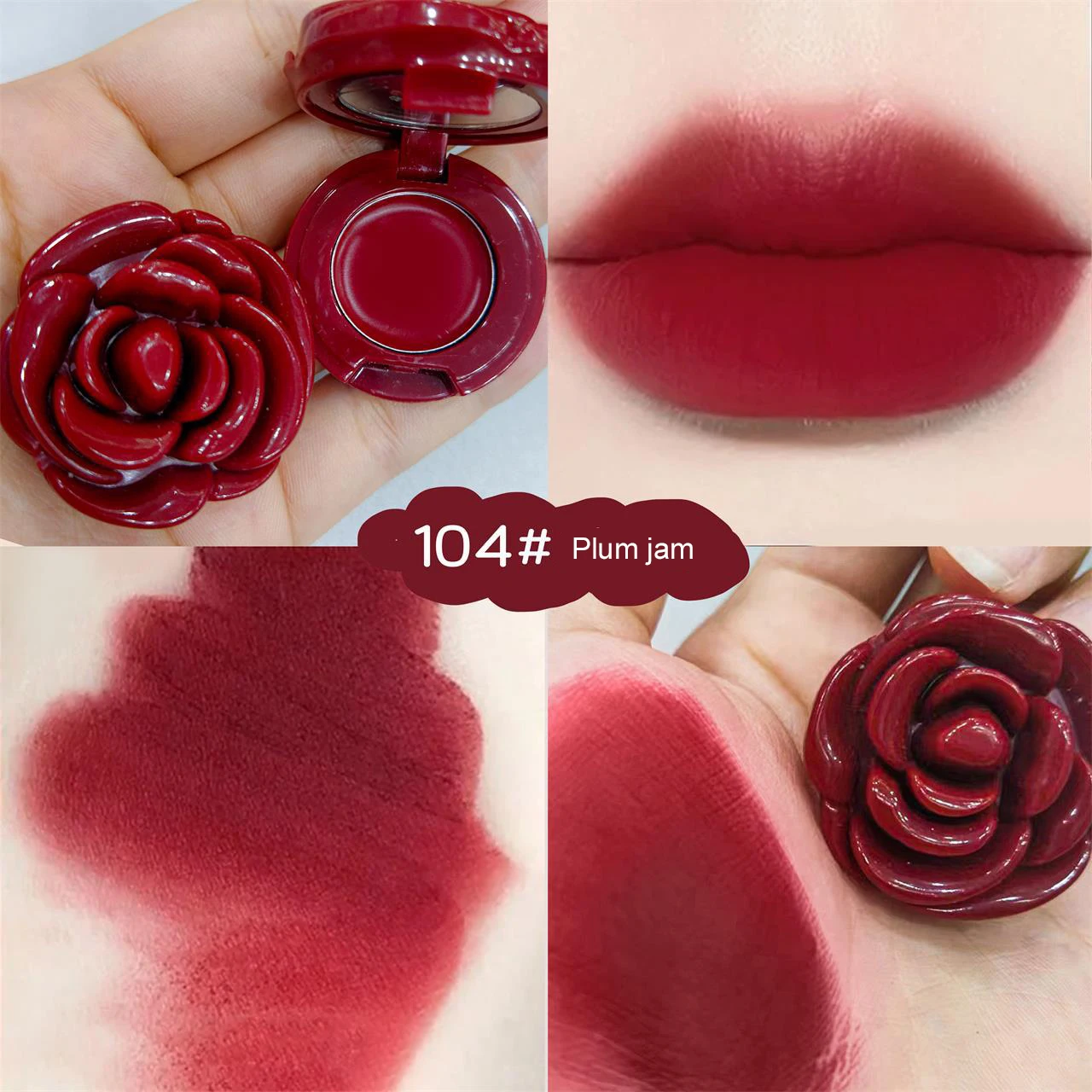 Creative Rose-Shaped Matte Lipstick Velvet Mousse Lip Clay Long-Lasting Lightweight Matte Makeup Effect Blush for All Skin Types