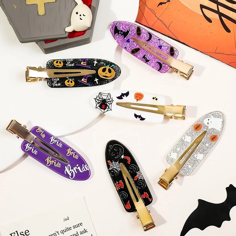 

New Halloween Cartoon Hair Clip Pumpkin Bat Duckbill Clip Sweet Side Seamless Hairpin Bangs Clip for Woman Girl Hair Accessories