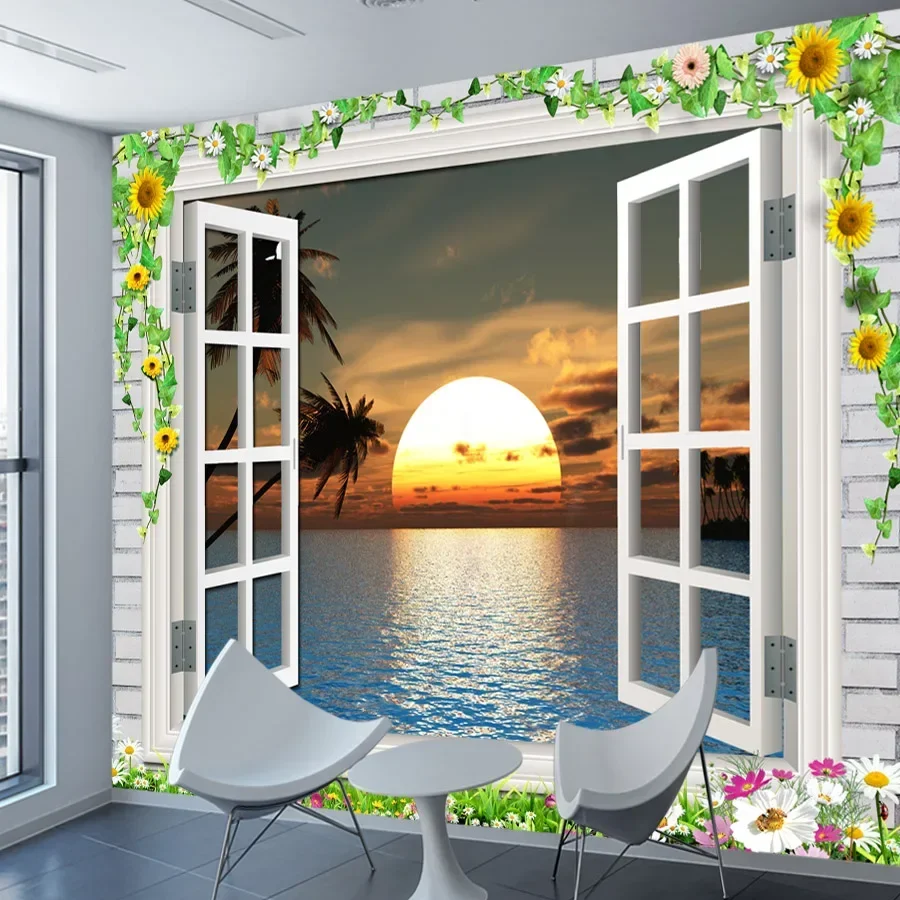 Custom Brick Removable Self Adhesive Wallpapers for Living Room Decoration Wall Papers Home Decor Window Views Landscape Murals