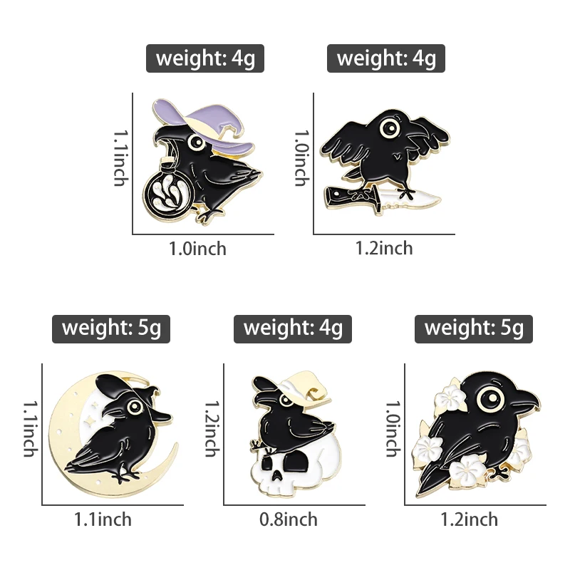 Punk Crow Wizard Enamel Pins Custom Black Gothic Skull Brooches Lapel Badges Animal Jewelry Gift for Kids Friends