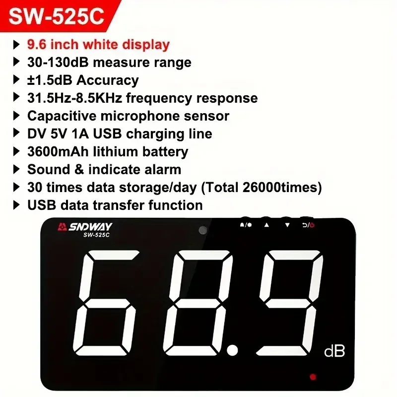 SNDWAY SW-525C 30 to 130 db digital Sound Level Meter Noise  with chargeable battery USB