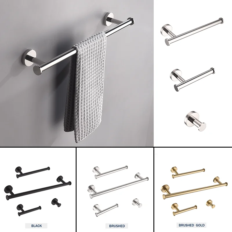 304Stainless Steel With Hook Towel Bar Wall Mount Bathroom Accessories Set Toilet Paper Holder Hand Towel Coat Robe Hook Hanger