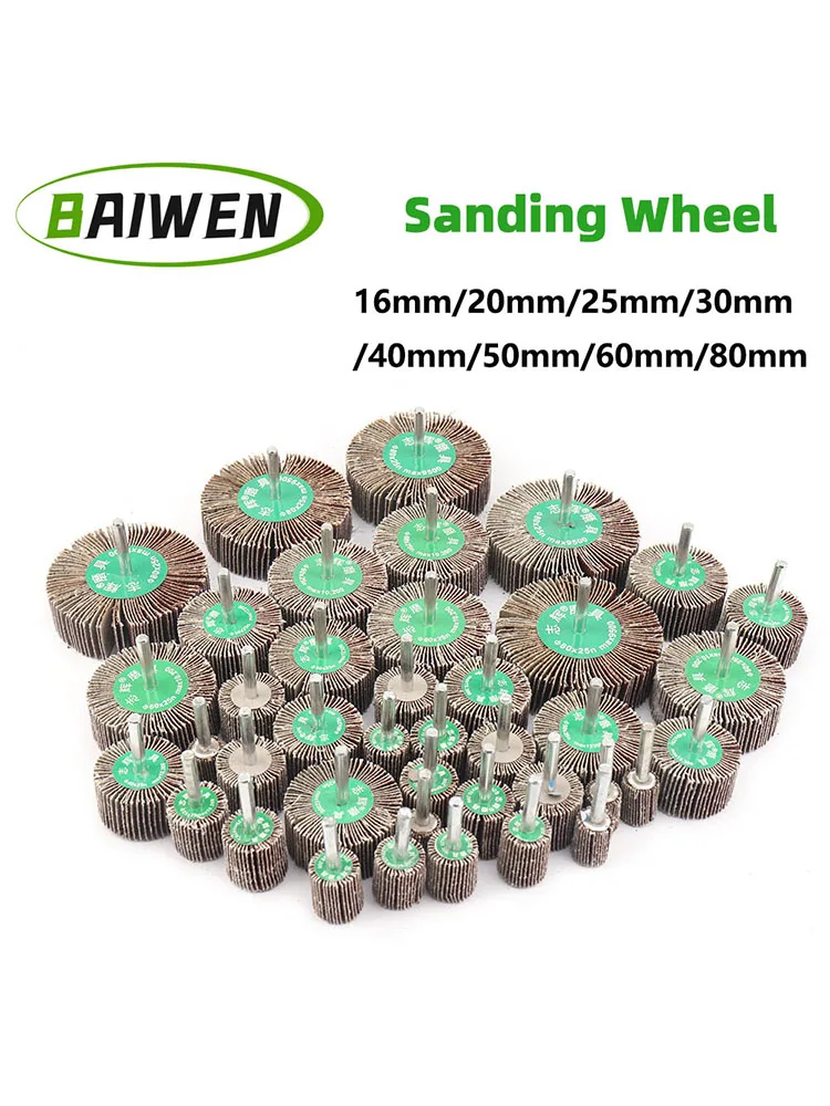 Roue à lamelles abrasives,60/80/120 grains,accessoires de polissage, disque pour outil rotatif Dremel 16/20/25/30/40/50/60/80mm