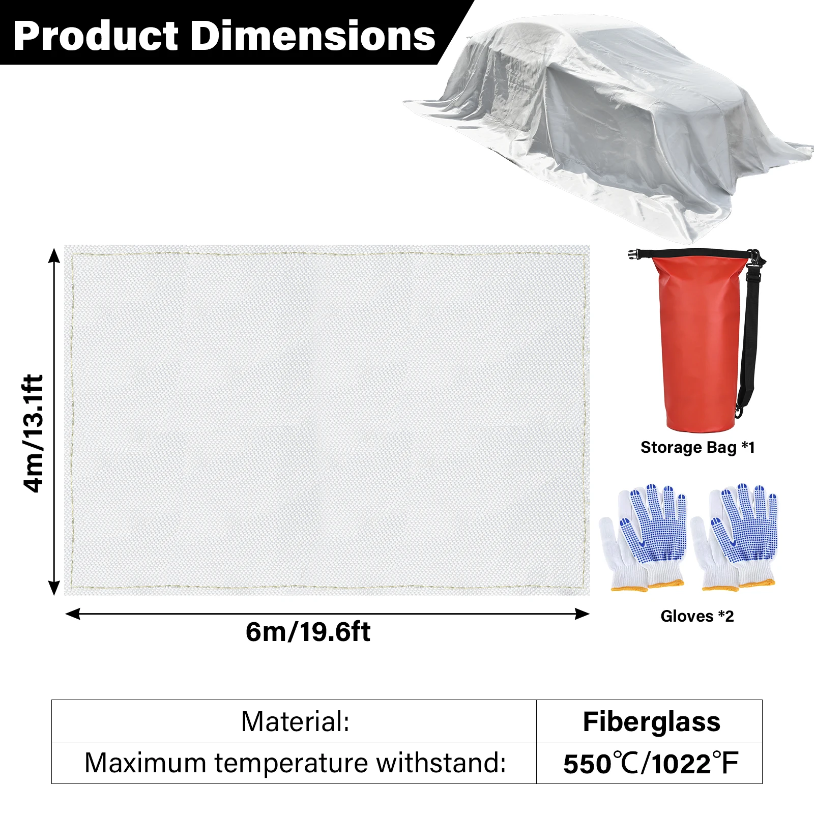 Large Fireproof Blanket 13.1x19.6 Ft, Vehicle Emergency Fire Suppression Blanket with Carry Bag, Survival Safety Flame Blanket for Car Truck Electric Vehicle