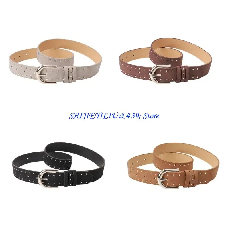 

E21F женский модный джинсовый ремень, регулируемый пояс из искусственной кожи с металлическими пряжками, стильный дизайн с