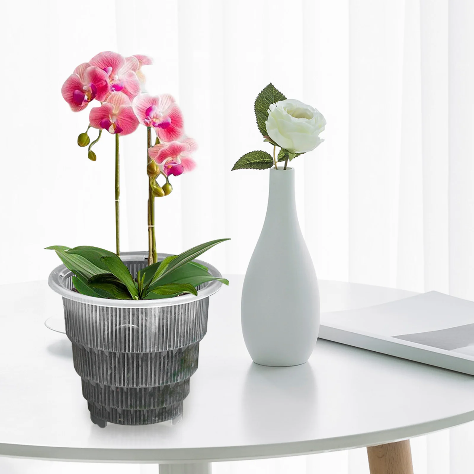 

Root Control and Breathable Resin Basin Flower Pot with Drainage Flowerpots Plastic Plant Planter Root-control Clear Planters