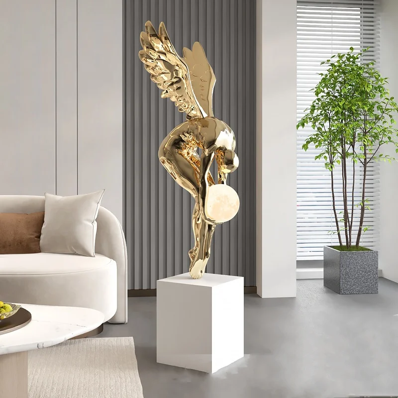 Abstract Handicrafts Hotel Lobby Angel Sculpture Modern Lighting Luxury Art Figure Floor Lamp Ornament Living Room Porch