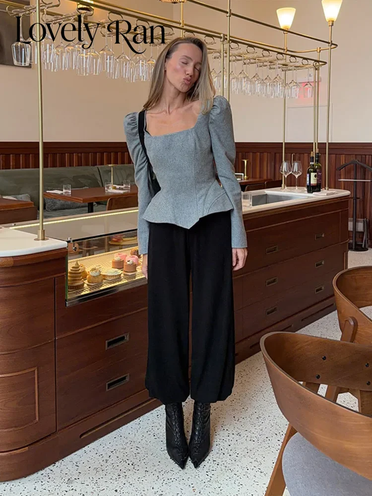 Solid Women Coat Square Collar Long Sleeve Cinched Waist Crop Female Top And Wide Leg Pant Chic Lady Office Commute Autumn 2026