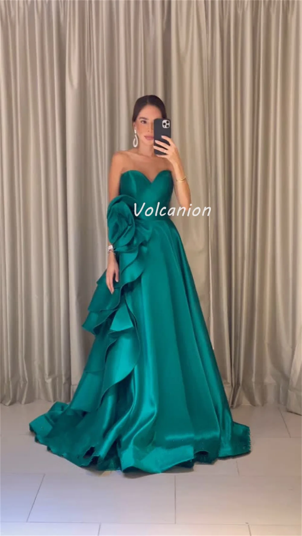 カスタマイズされたマッチング絶妙なシャルムーズドレープ手作りフラワーボールガウン恋人ロングドレスオーダーメイドオケージョンドレスフォーマル