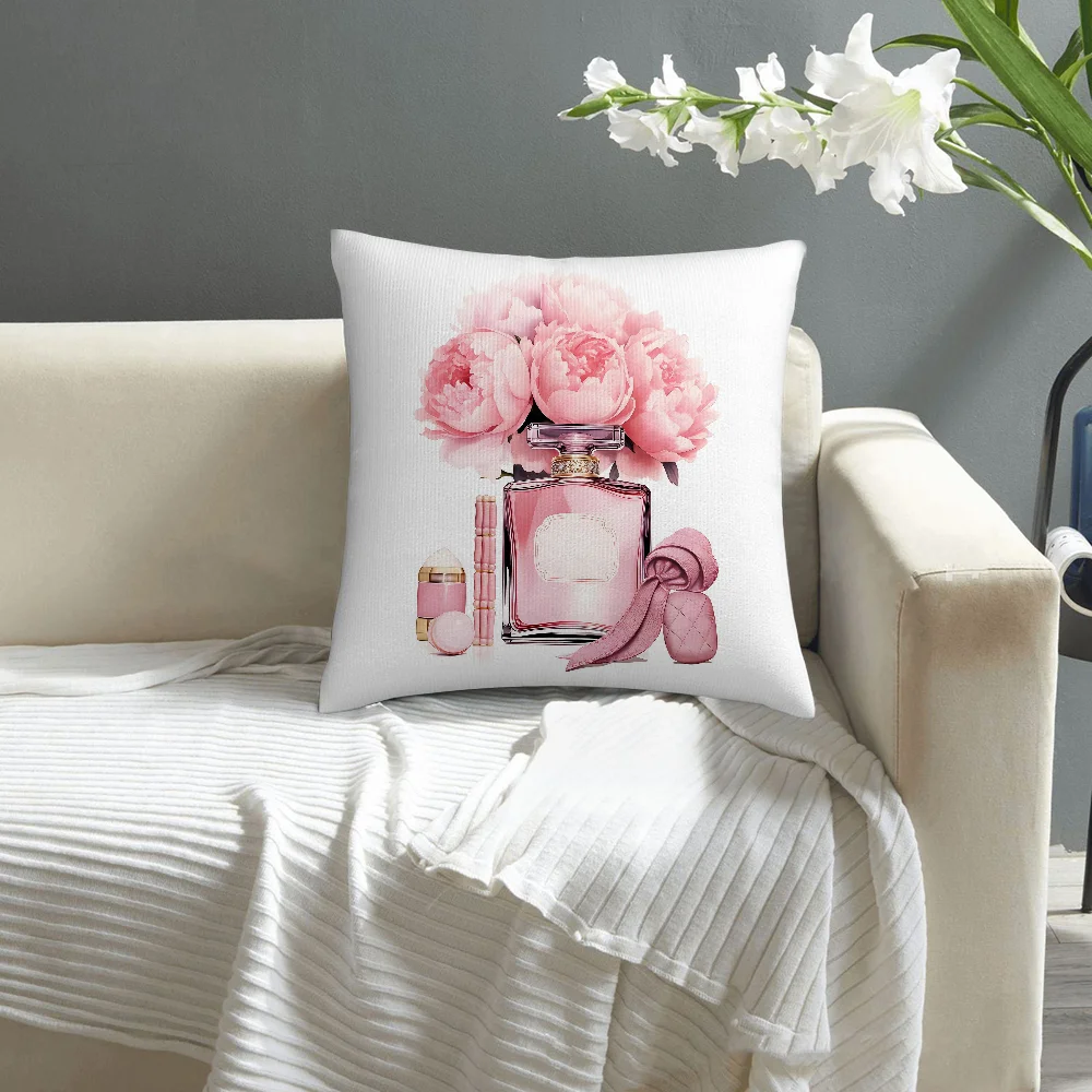 Flower Perfume Bottle Pillow Case Sofa Decorative Home Double-sided Printing Short Plush Cushion Cover Throw Pillow Cover Gifts