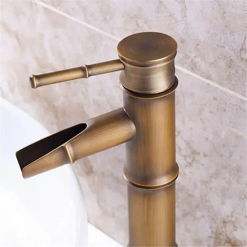 

Bathroom Cold/Hot Mixer Basin Tap Waterfall Single Handle Basin Faucets Bamboo Style Single Lever Sink Faucet