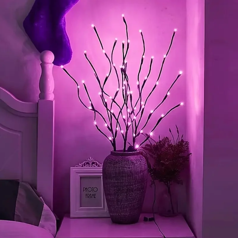 Bateria Powered luzes decorativas, enchimento de vaso Alto, Willow Twig, iluminado, ramo flexível para decoração de casa, 20 LEDs, 1 Pc, 2 Pcs, 4Pcs