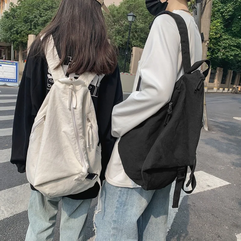 Japanese Schoolbag Large Capacity 2026 New Student Backpack Women's Fashion Casual Solid Color Washed Canvas Backpack Men