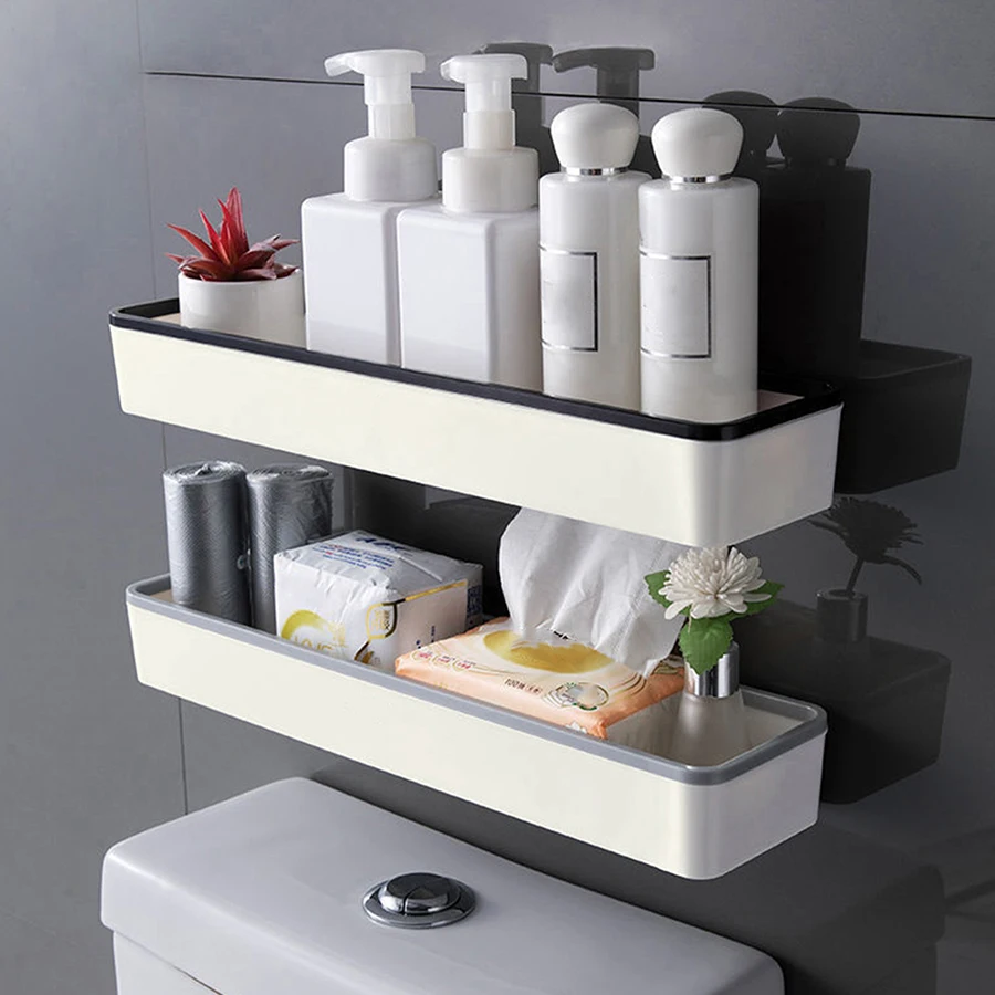 Toilet Bathroom Storage Cabinet Rack Wall Hanging Hole Free Multifunctional Artifact Above Toilet Rack White Shelf Organizer