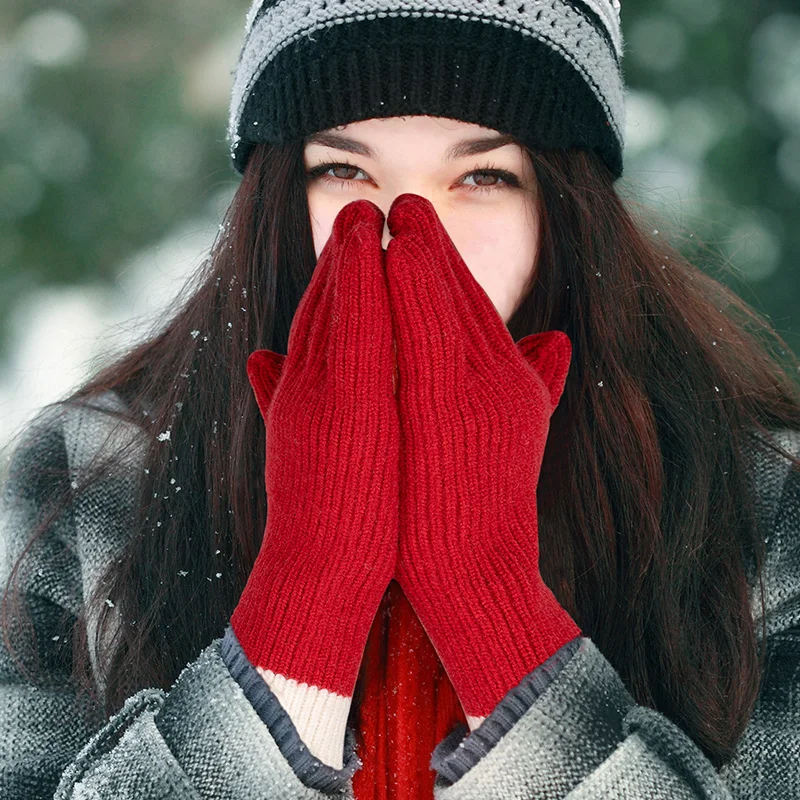 One Pair Warm Gloves Knitted Gloves Autumn Winter Women Fashion Cut Out Touch Screen Gloves Men New Patchwork Gloves