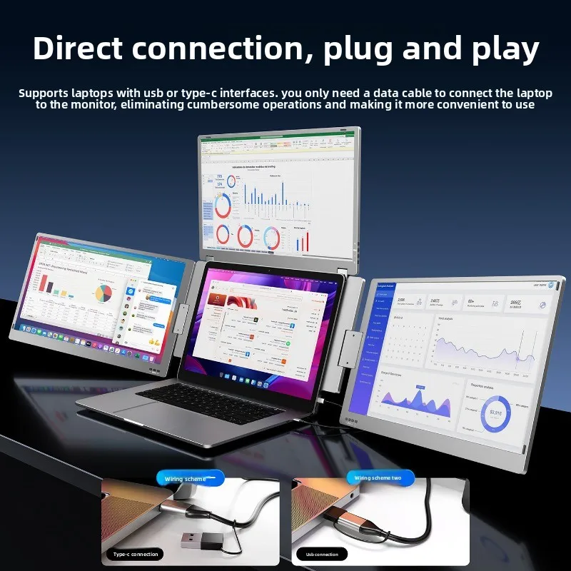 18.5-inch extended three-screen portable monitor, notebook first-line external connection, stock trading multi-split-screen