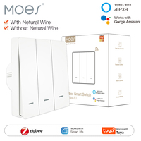 MOES Tuya Zigbee EU Wall Smart Light Switch No Neutral Wire/ With Neutral Wire Smart Life 1/2/3 Way Works With Alexa Google Home
