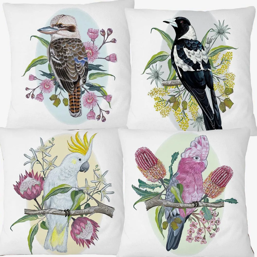 Australian Kookaburra, Magpie, Cockatoo, Lorikeet, Galah Birds Animals Painting Cushion Covers Pillow Case For Sofa