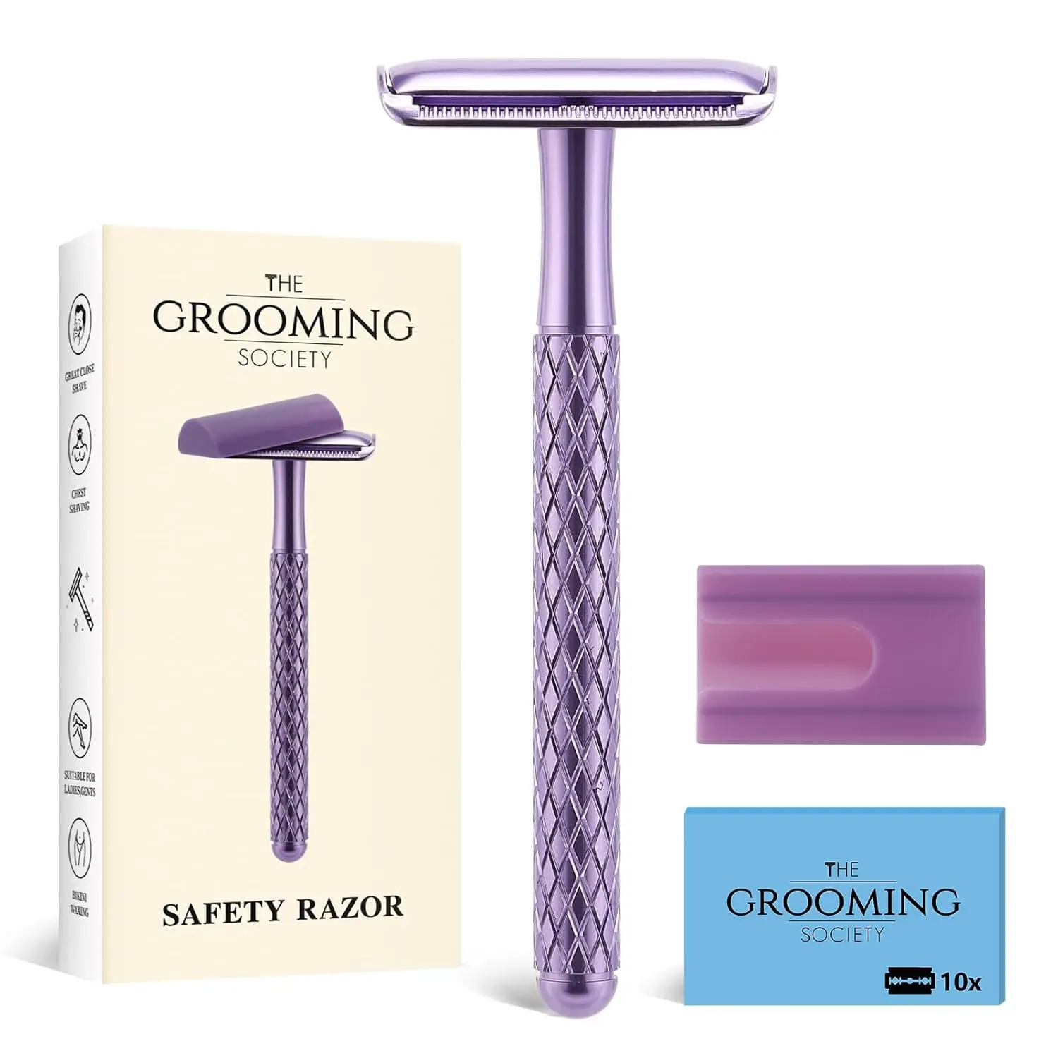 

Purple Double Edge Safety Razor for Women with 10 Blades & Silicone Cover - Durable Metal Eco-Friendly Single Blade Razor