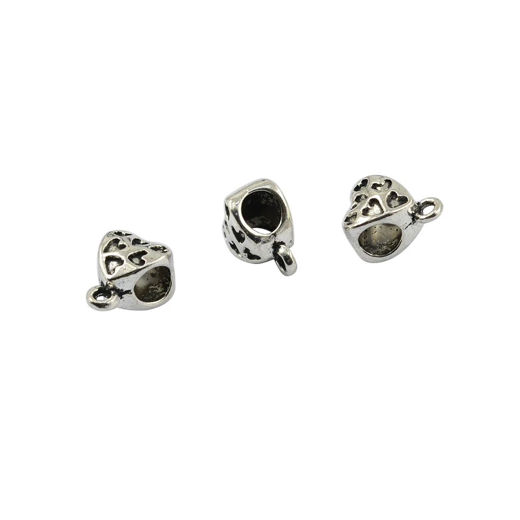 

20pcs Large hole 5mm Tibetan Silver heart engrave mini heart patter Bail Dangle charms Spacer Beads Fit Rope jewelry DIY making